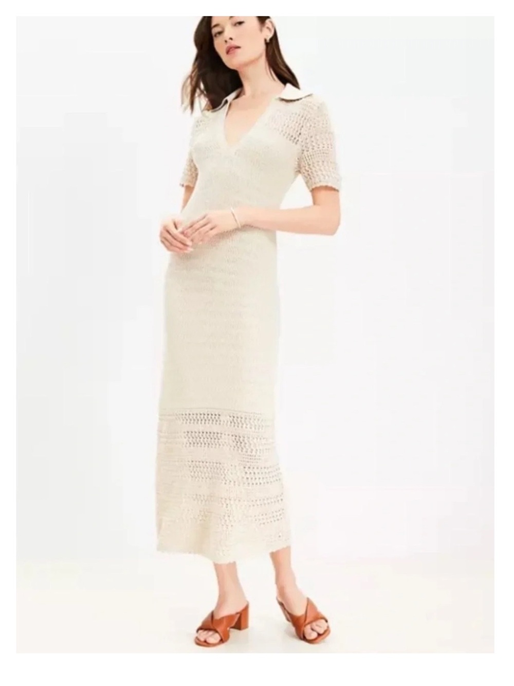 LOFT Beach Knit Collared Maxi Dress